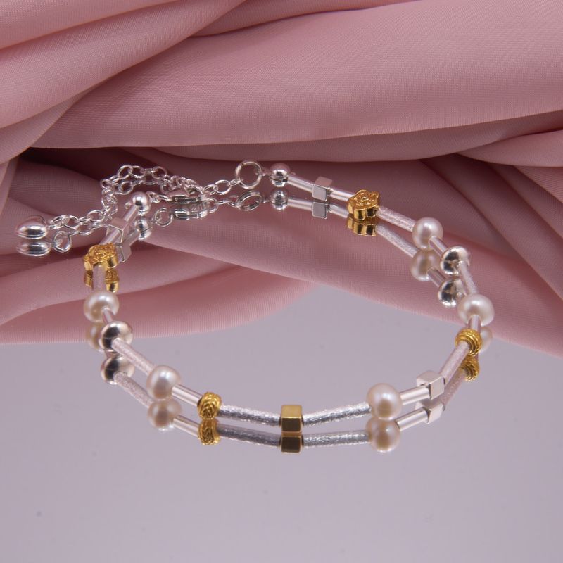 Bicolor Armband, Silber, Gold, Perlen